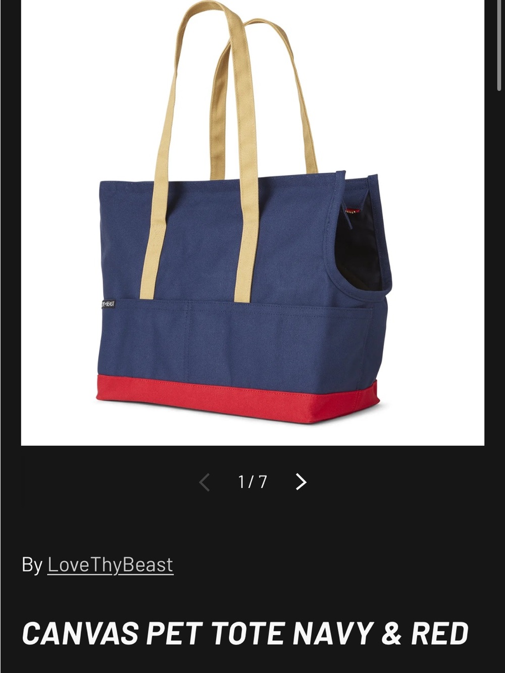 Navy & Red Canvas Pet Tote with Tan Straps